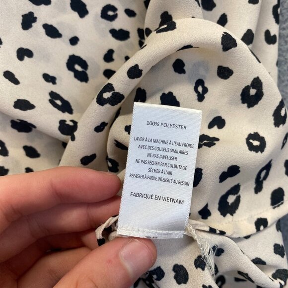 Lush‎ Womens Animal Print Blouse Top Large Cream Black 3/4 Tab Sleeve Popover - Picture 8 of 10